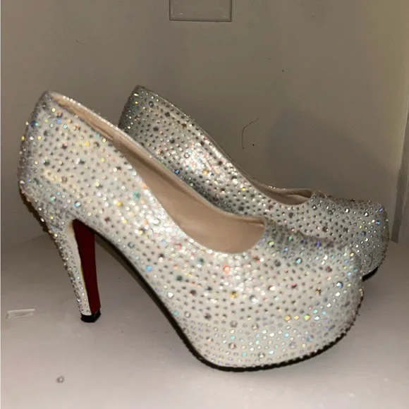 Falaili White Rhinestone Heels - Picture 3 of 5